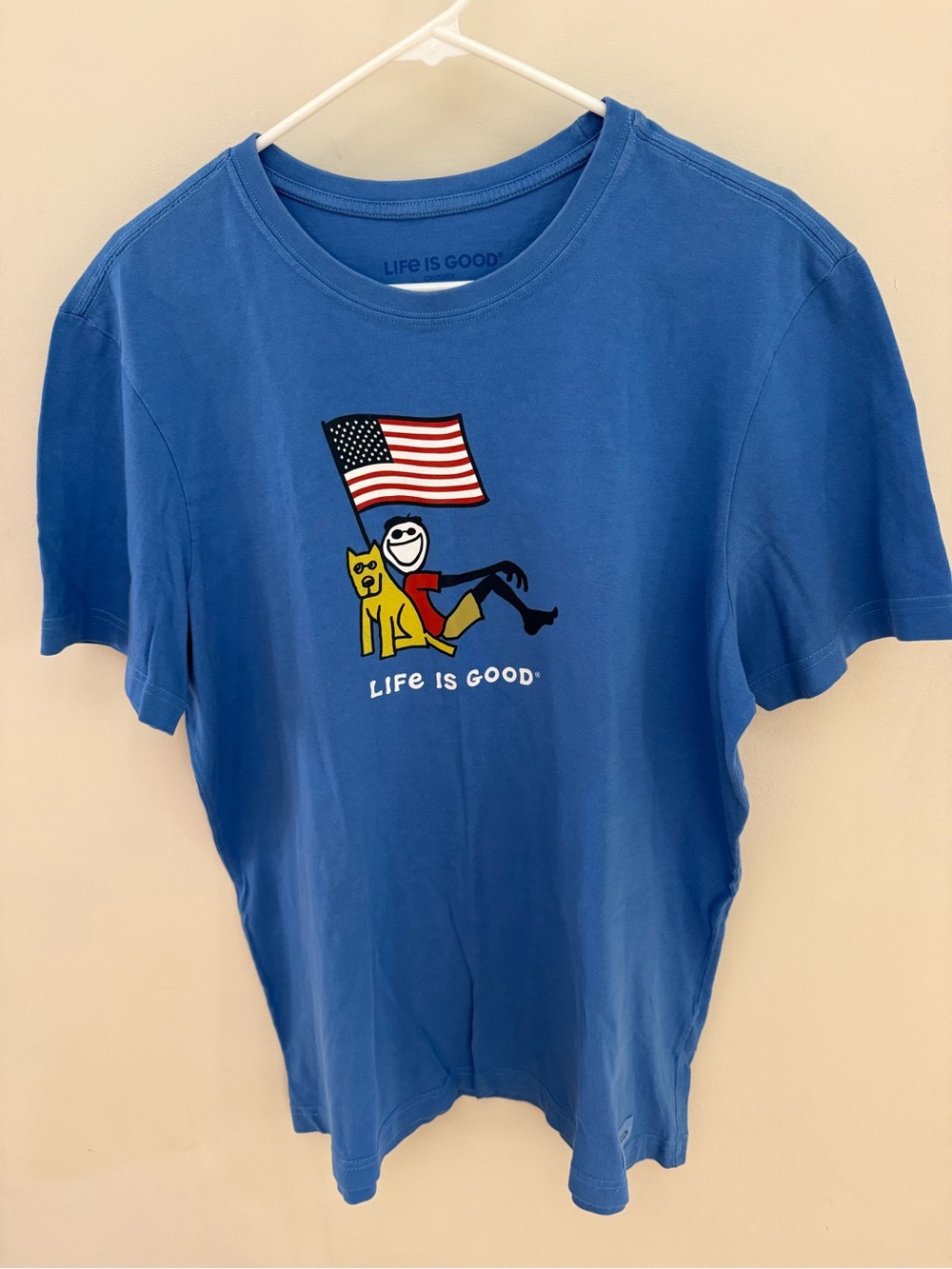 Life Is Good Blue Short-Sleeve Tee with Flag Graphic